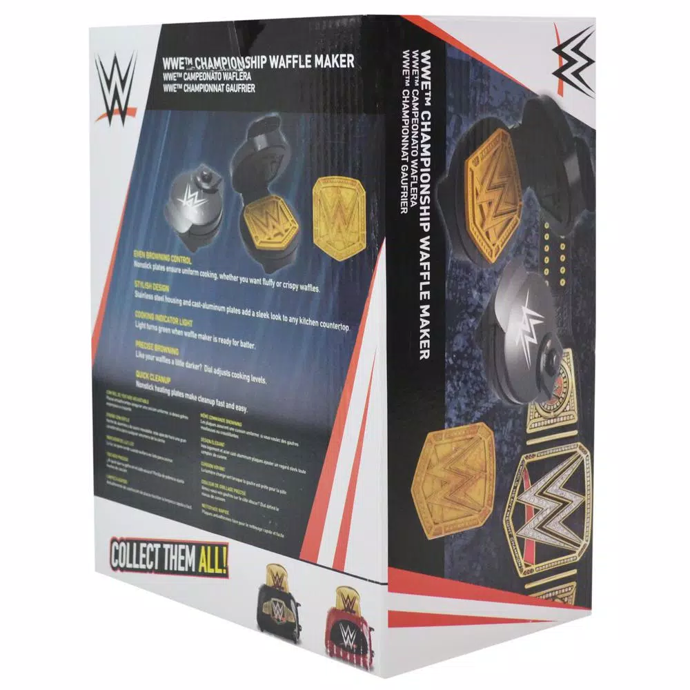 Uncanny Brands WWE Championship Belt Waffle Maker - Black Non-Stick American Waffle Iron