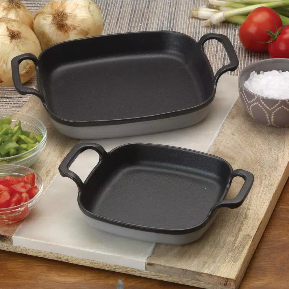 Bayou Classic Enameled Cast Iron Baking Dish, Weathered Gray, 10.24 x 11.5 in