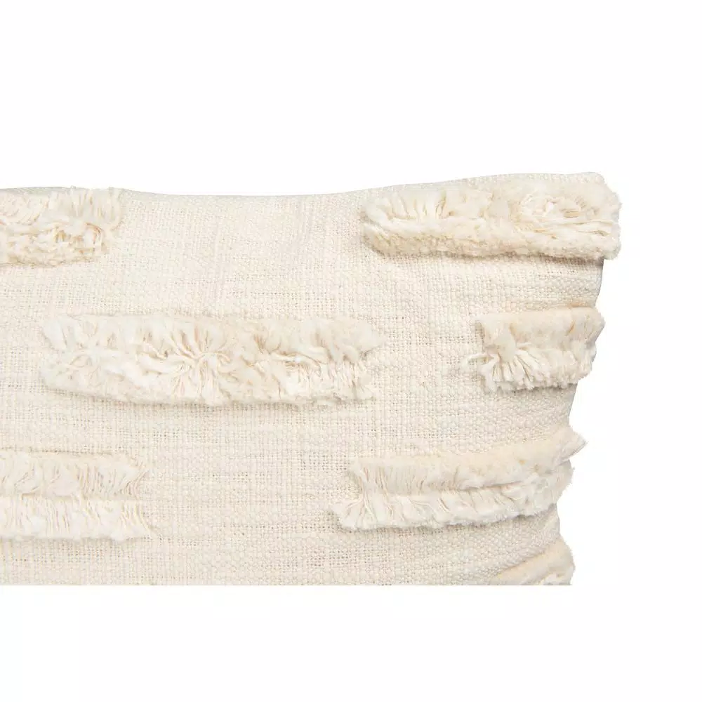 3R Studios White Embroidered Cotton Throw Pillow with Fringed Edges, 20 in. x 20 in.