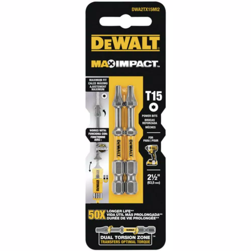 DEWALT MAX Impact Torx 15 Screwdriver Bits, 2-1/2 in., 2-Piece Set