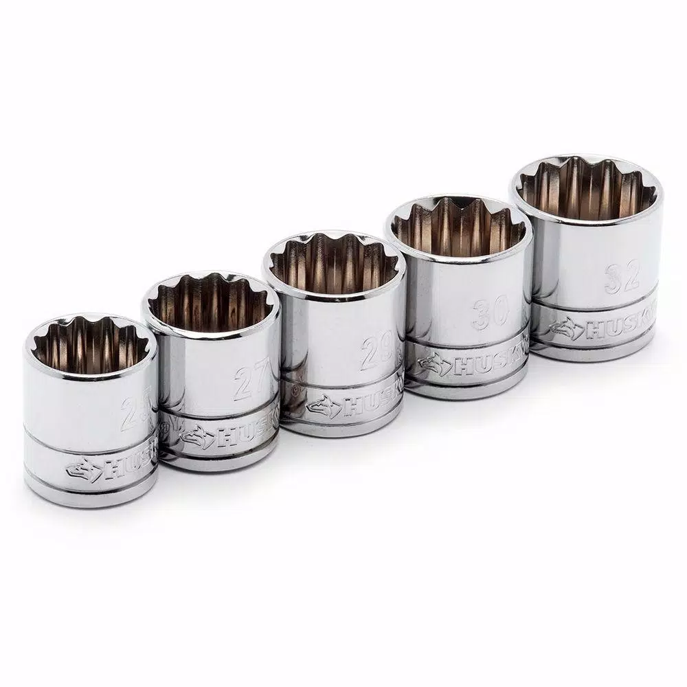 Husky 1/2 in. Drive Metric X-Large 12-Point Socket Set, 5-Piece