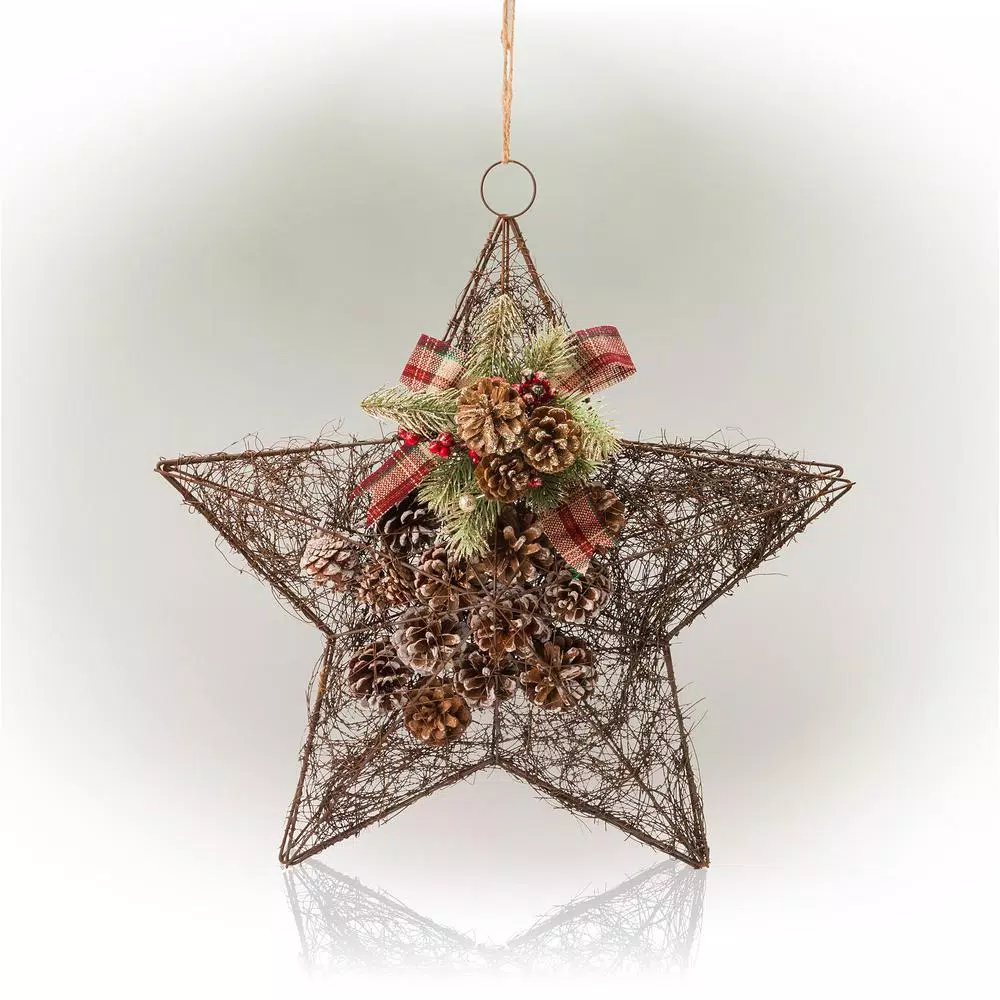 Alpine Corporation 20 in. Rustic Pinecone Christmas Star Hanging Decor