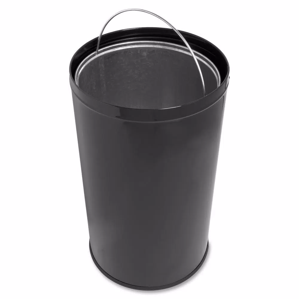 Genuine Joe 12 Gal. Black and Chrome Round Top Steel Trash Can with Push-to-Open Spring Door
