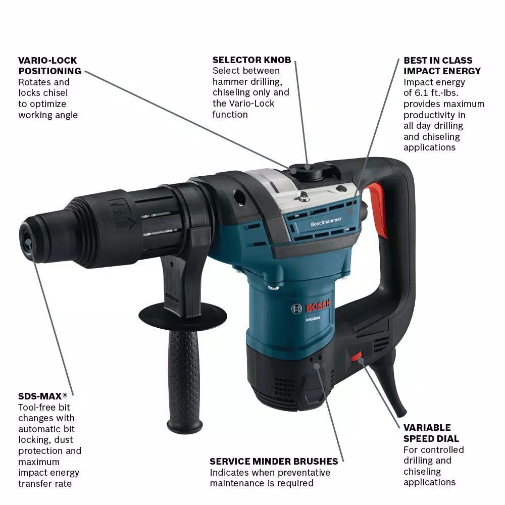 Bosch RH540M Factory Reconditioned 12 Amp SDS-Max Corded Variable Speed Combination Rotary Hammer Drill