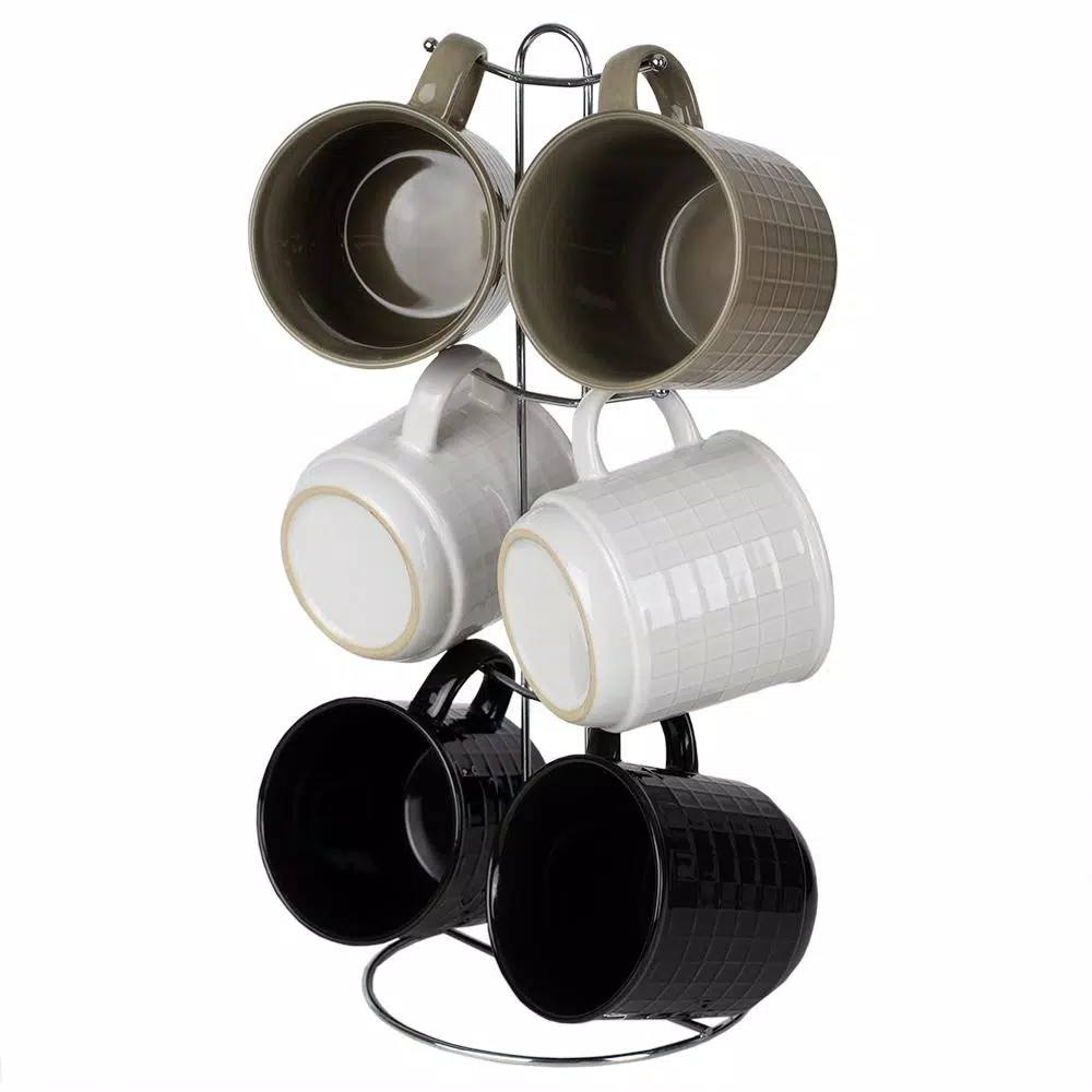 Unbranded Graph 6-Piece Multi-Color Geometric Mug Set with Chrome Plated Stand