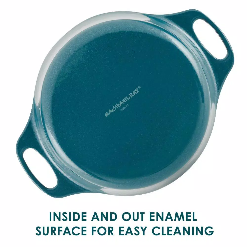 Rachael Ray 4 qt. Cast Iron Casserole Dish with 10 in. Griddle Lid, Teal Shimmer