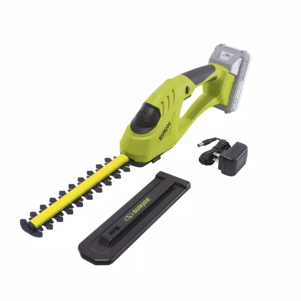 Sun Joe 24V Cordless Handheld Hedge Trimmer Kit with 2.0 Ah Battery and Charger