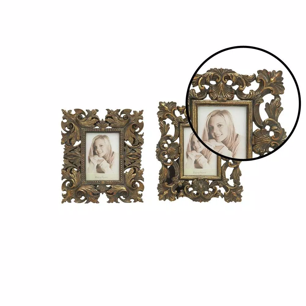 LITTON LANE Rustic Bronze Scrollwork Photo Frames, Set of 2, Classical Leaf & Flourish Design