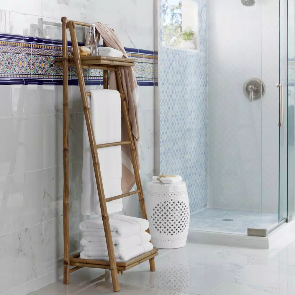 MGP 5 ft. Bamboo Ladder Shelf, Freestanding Foldable Towel Rack & Storage Organizer