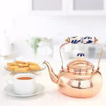 Old Dutch 8-Cup Solid Copper Stovetop Tea Kettle with Hand-Painted Ceramic Handle thumbnail 2