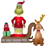 Gemmy 6 ft. Airblown Inflatable Grinch and Max on Sled Holiday Scene with LED Lights thumbnail 5