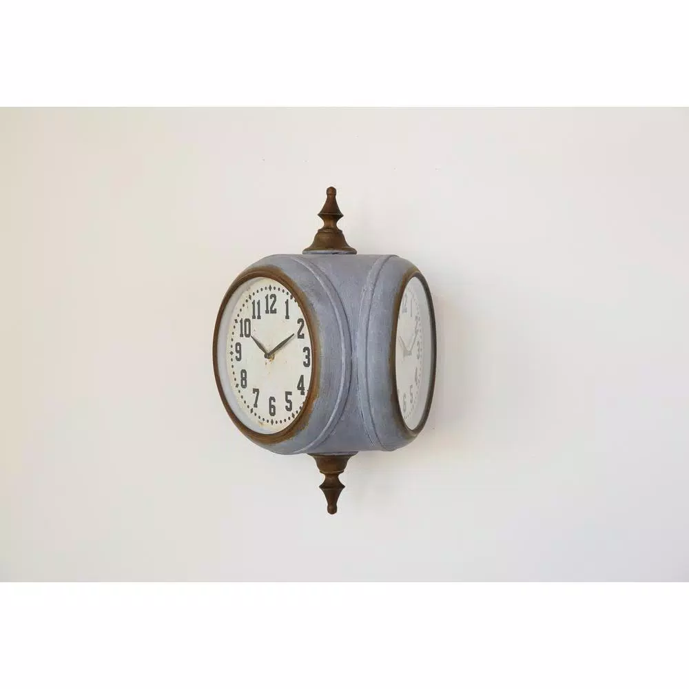 3R Studios Grey Double Sided Wall Clock with Distressed Metal Finish and Quartz Movement