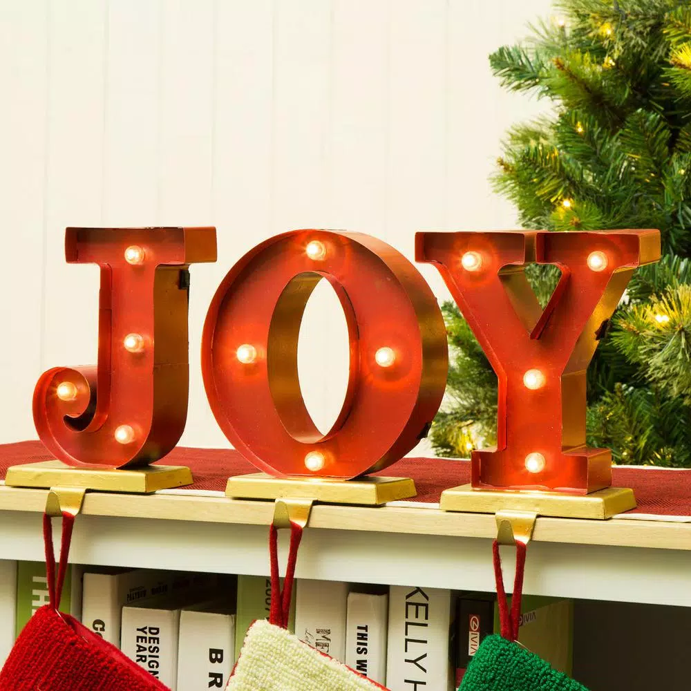Glitzhome JOY Metal Stocking Holder Set of 3 - Illuminating Holiday Tabletop Decor