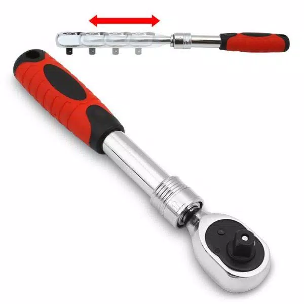 Stark 3/8 in. Flex-Head Extendable Ratchet with Soft Grip Handle, 72-Tooth Chrome Vanadium Steel