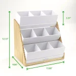 Mind Reader 9-Compartment White Condiment Organizer with Natural Wood Bamboo Base thumbnail 6
