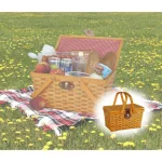 Vintiquewise Piccadilly Willow Picnic Basket with Red and White Gingham Lining and Folding Handles thumbnail 5