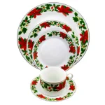 Gibson Home Poinsetta Holiday 20-Piece Ceramic Dinnerware Set, Service for 4, White/Glossy thumbnail 4