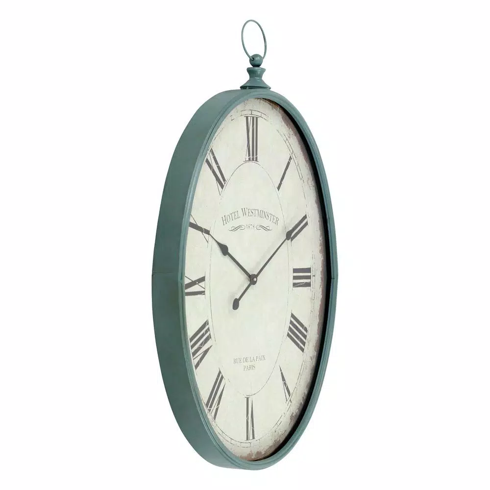 Aspire Home Accents Sonia Blue Oval Wall Clock - Distressed Teal French Provincial Decor