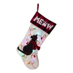 Glitzhome 21 in. LED Embroidered Dog Christmas Stockings, Cream Linen Polyester (2-Pack) thumbnail 2