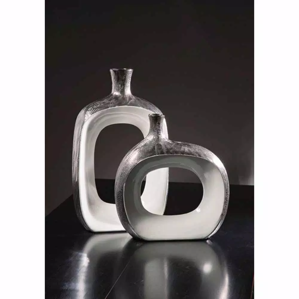 IMAX Riley Gray Small Metallic Ceramic Vase - Round Decorative Floor Vase