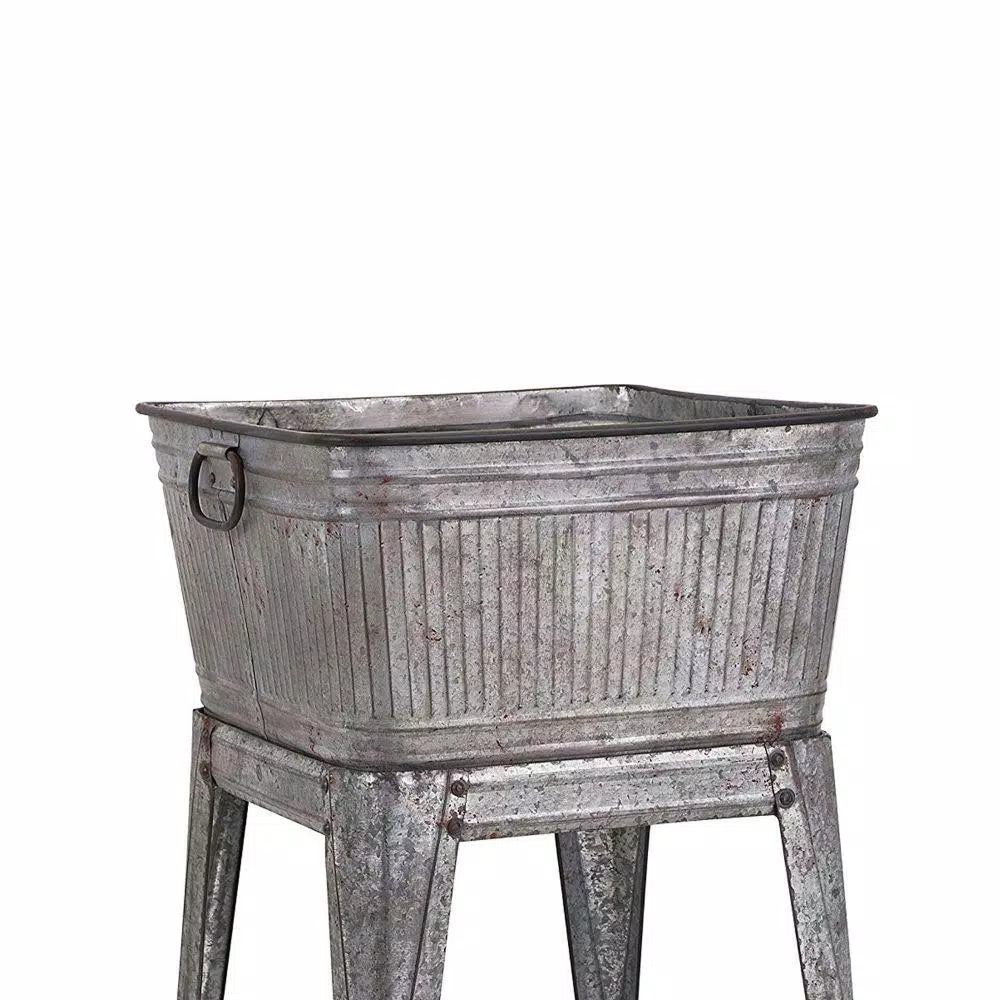 Benzara 32 in. Gray Galvanized Metal Multi-Functional Tub on Stand