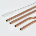 ExcelSteel 10 Pc Rose Gold Stainless Steel Reusable Straw Set with Cleaning Brushes thumbnail 2