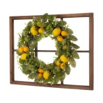 Glitzhome 28 in. Wooden Window Frame with 22 in. Greenery Lemon Wreath Decor thumbnail 2