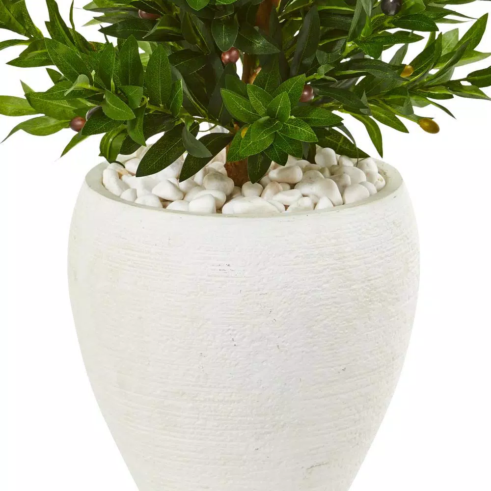 Nearly Natural 3.5-Ft. Artificial Olive Cone Topiary Tree with White Planter, Indoor/Outdoor UV-Resistant