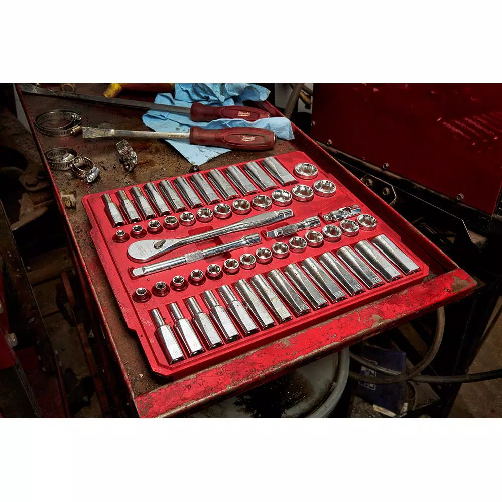Milwaukee 153-Piece SAE and Metric Ratchet and Socket Mechanics Tool Set, 1/4 in., 3/8 in., and 1/2 in. Drive