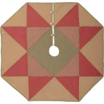 VHC Brands 48 in. Dolly Star Natural Tan Primitive Christmas Tree Skirt - Plaid Patchwork Cotton thumbnail 1