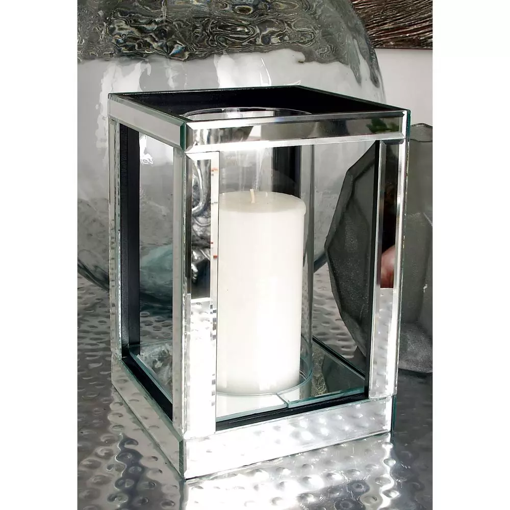 LITTON LANE 10 in. Silver Wood and Clear Glass Candle Holder, Modern Glam Candlestick