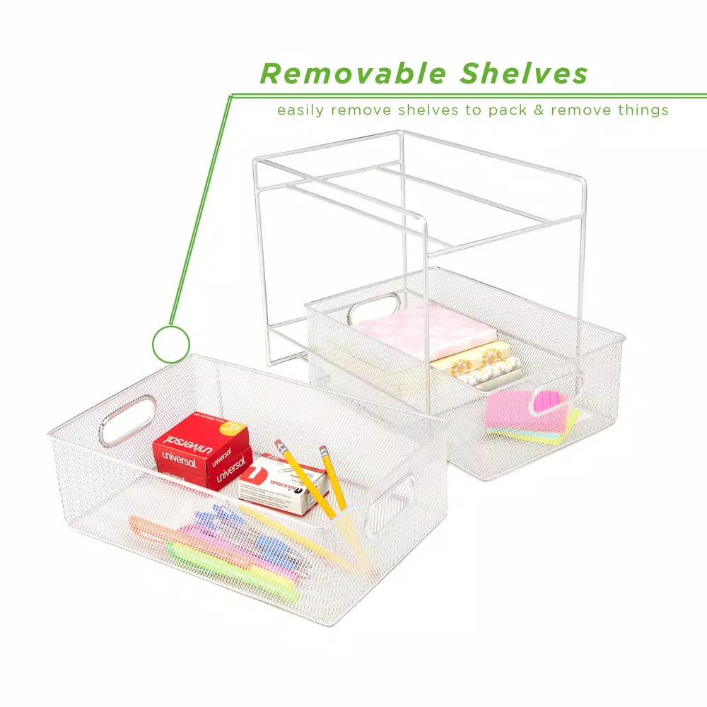 MIND READER 2-Tier Metal Mesh Utensil Caddy & Organizer, White