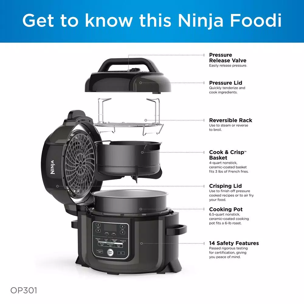 Ninja Foodi 6.5 Qt. Black Stainless Steel Electric Pressure Cooker and Air Fryer with TenderCrisp Technology