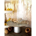 LITTON LANE Set of 3 Round Gray Iron Cake Stands with Copper Scalloped Edges, Farmhouse Style thumbnail 4