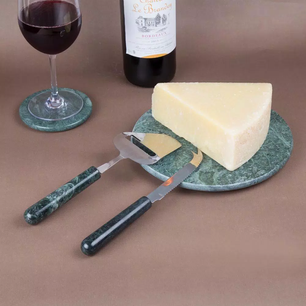 Creative Home Stainless Steel Cheese Cutter and Knife Set with Natural Green Marble Handles (2-Piece)
