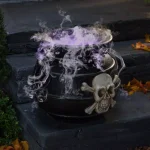Unbranded 12.8 in. Multi-Color Changing Illuminated Smoking Witch's Cauldron with Skull and Crossbones thumbnail 2
