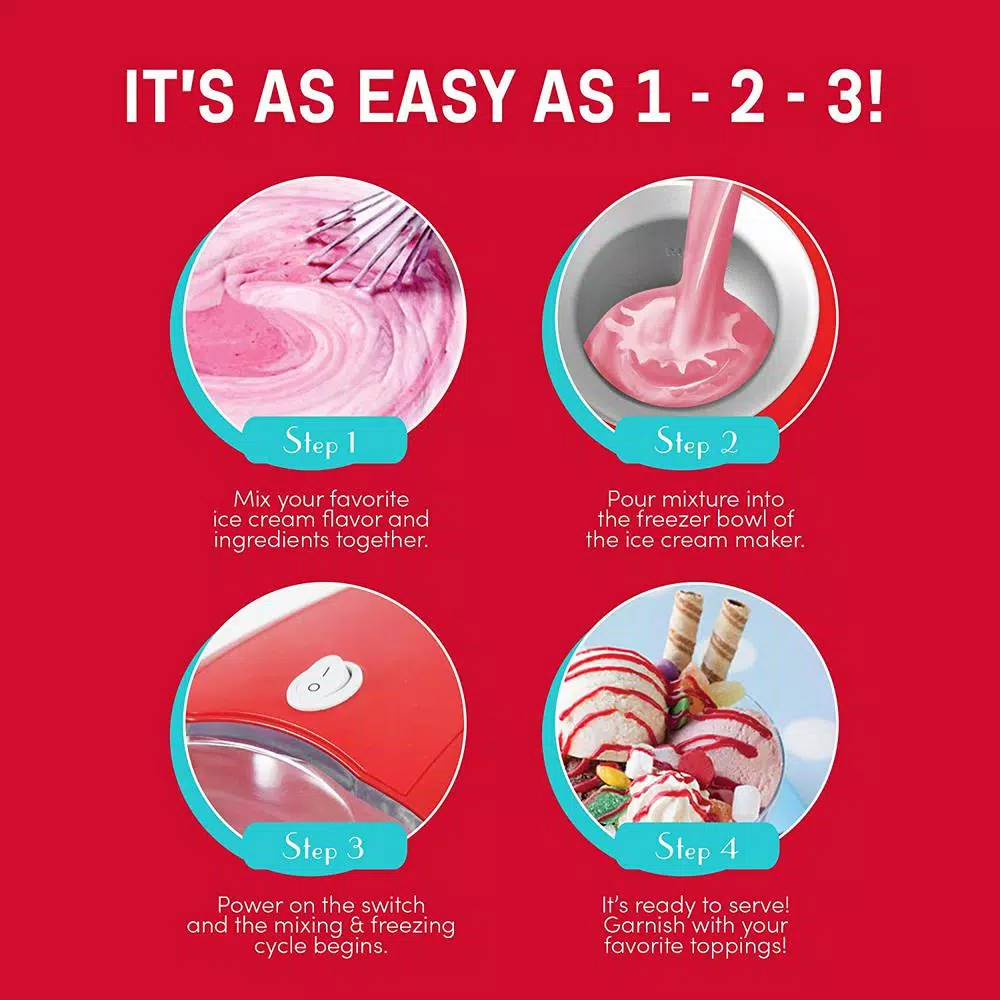 Americana 1.5 Qt. Electric Ice Cream Maker with Quick Freeze Bowl, Red