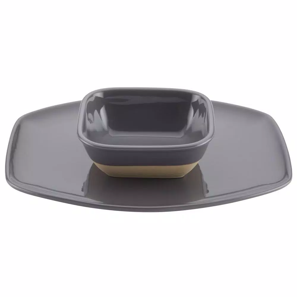 Rachael Ray Cityscapes Ceramic Hot Chip and Dip Set, Dark Sea Salt Gray