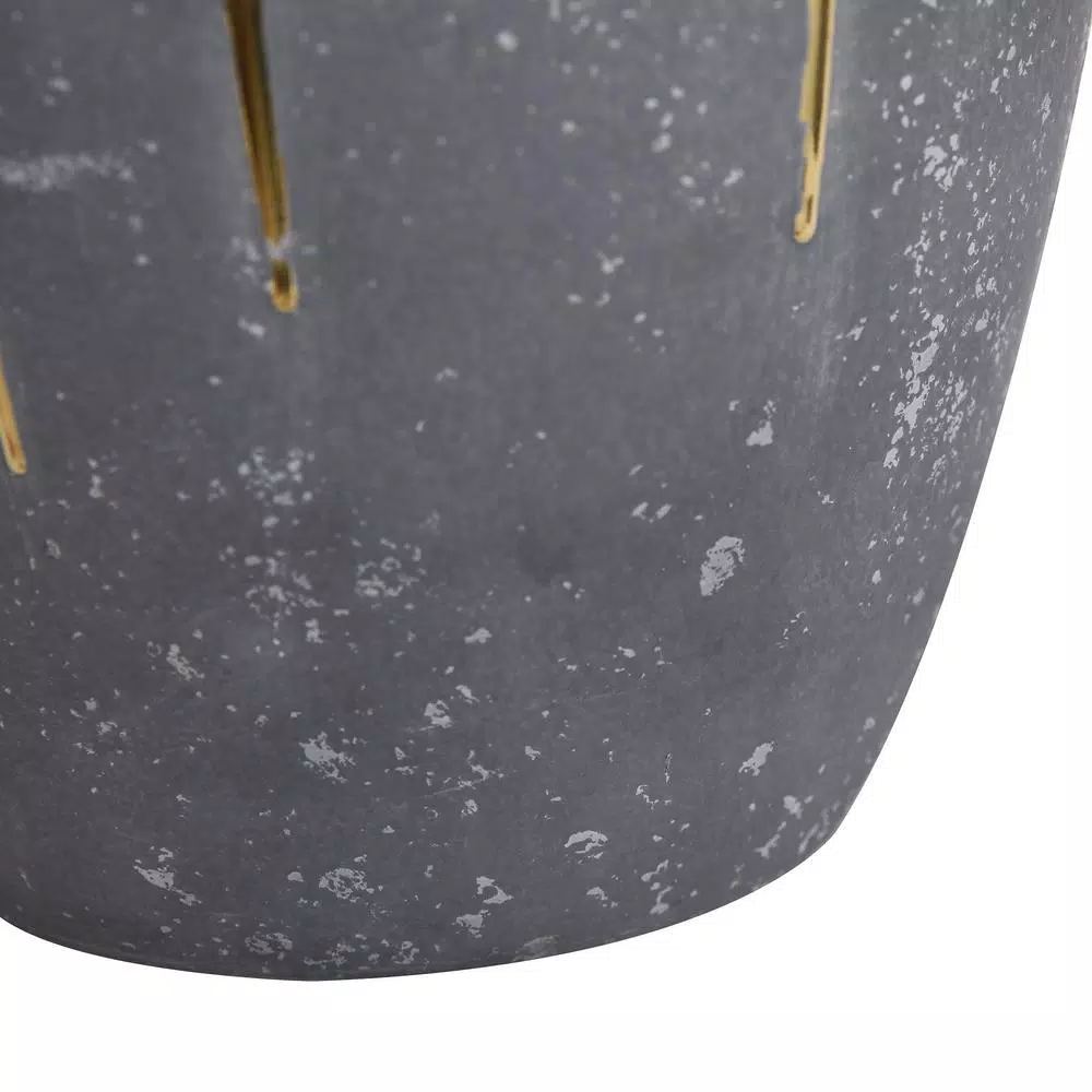 StyleCraft Marloe Charcoal and Gold Ceramic Table Vase, Contemporary Urn Style