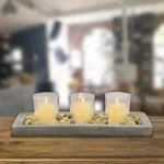 Stonebriar Collection 5 in. Cement Votive Candle Holder Set with Tray and Pebbles thumbnail 1