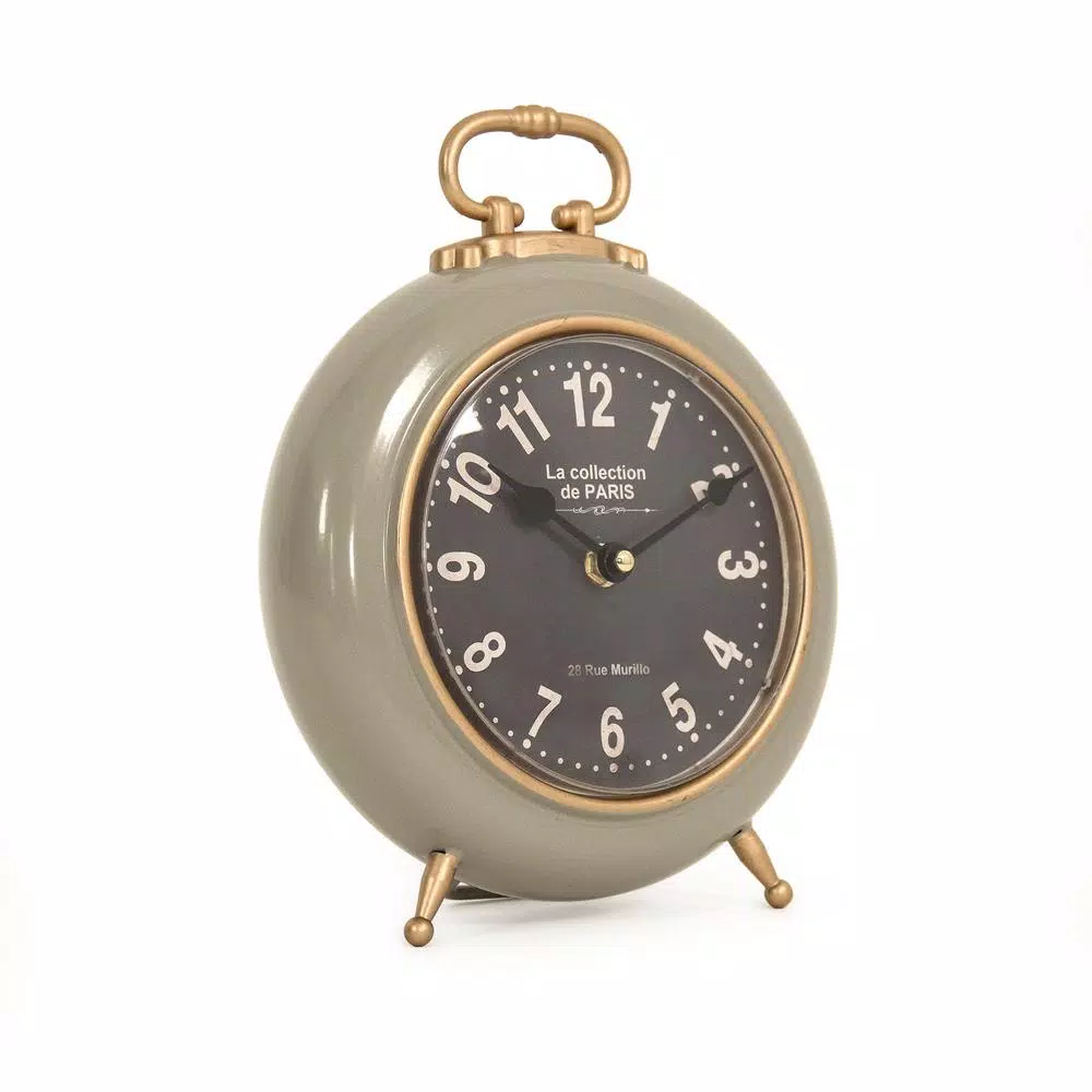 Zentique Paris Round Analog Desk Clock - Art Deco & Cottage Style Metal Table Clock