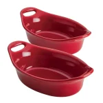 Rachael Ray 2-Piece Red Ceramic Oval Au Gratin Set, 12 oz. thumbnail 1