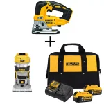 DEWALT 20V MAX XR Cordless Brushless Jigsaw & Router Kit with (2) 5.0Ah Batteries thumbnail 1