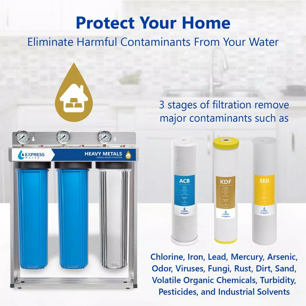 Express Water 3-Stage Whole House Water Filtration System - Heavy Metal & Contaminant Removal