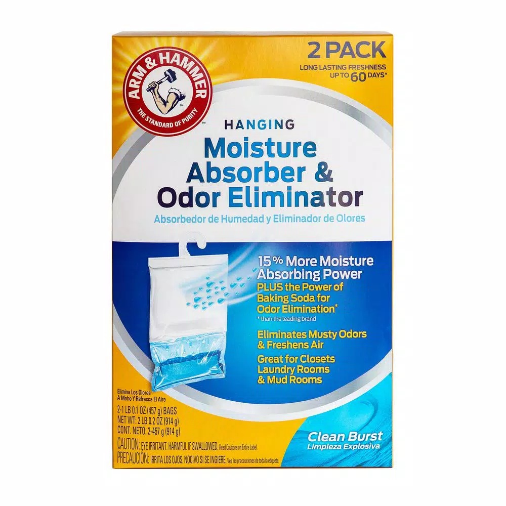 Arm & Hammer Moisture Absorber and Odor Eliminator, Clean Burst Scent, 16 oz. (2-Pack)