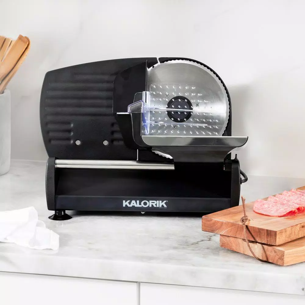 Unbranded Kalorik 200W Professional Food Slicer with 7.5 in. Stainless Steel Serrated Blade, Black