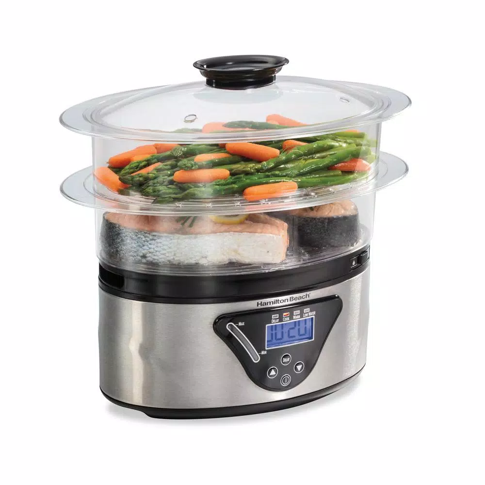 Hamilton Beach 22-Cup Digital Food Steamer and Rice Cooker, 5.5 Qt, Black