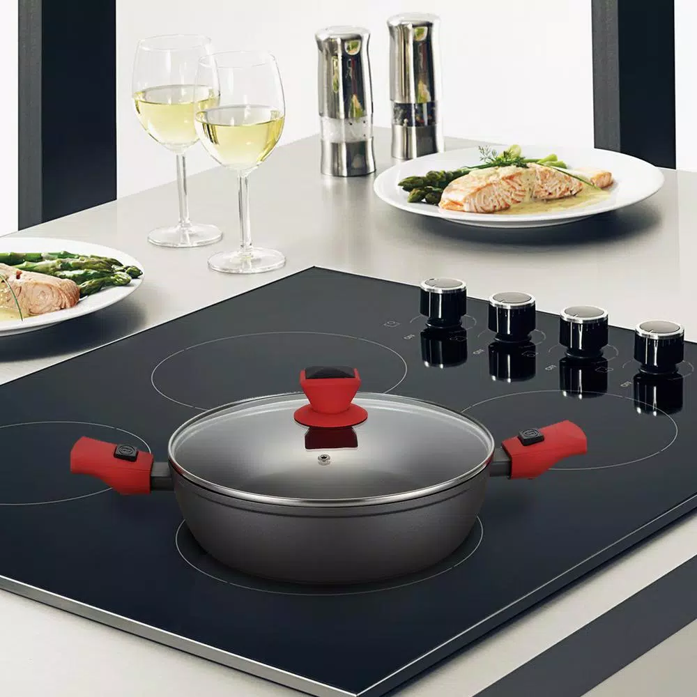 AMERCOOK 10 in. Round 4.5L Nonstick Aluminum Casserole Pan with Glass Lid and Detachable Handles