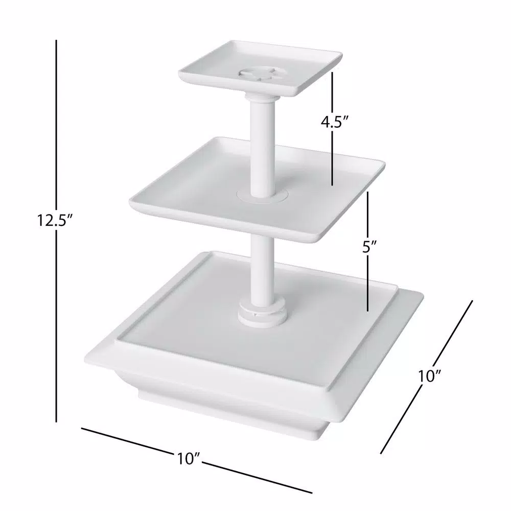 Chef Buddy 3-Tier Collapsible Dessert Stand, Square White Serving Tray Set with Self-Storing Base