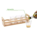 Mind Reader Bamboo 4-Slot Beer Serving Flight Tray, Rectangular Brown Shot Glass Holder thumbnail 3